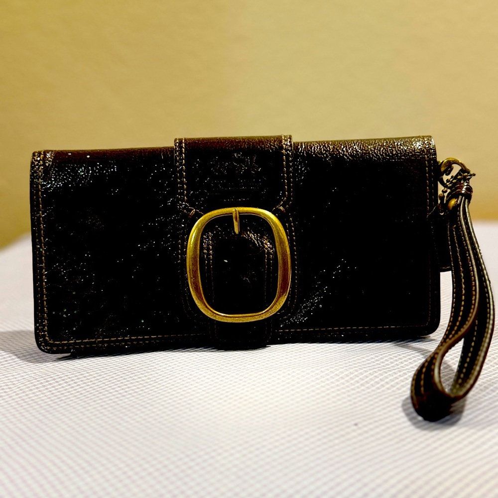 COACH Bleecker Black Leather Vintage Clutch Wristlet Wallet Purse